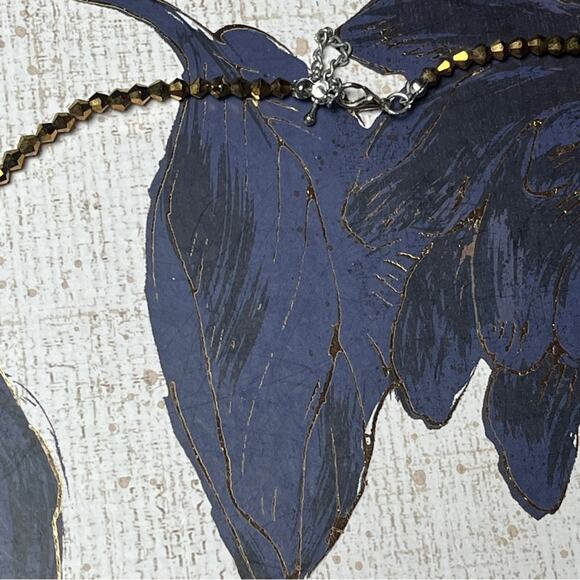 Estate Y2K Brown Faceted AB and Rhinestone Beaded Double Layer Drop Necklace D2 - Picture 5 of 14